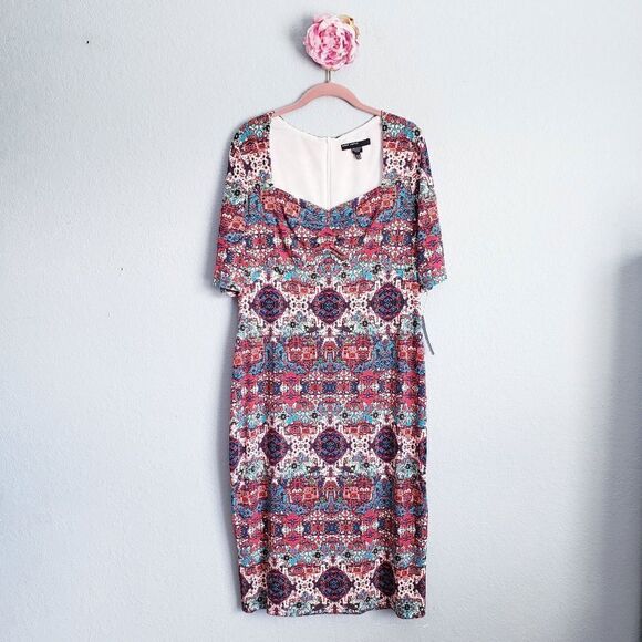 London Times Multicolor Kaleidoscope Sweatheart Neckline Dress - Picture 2 of 13